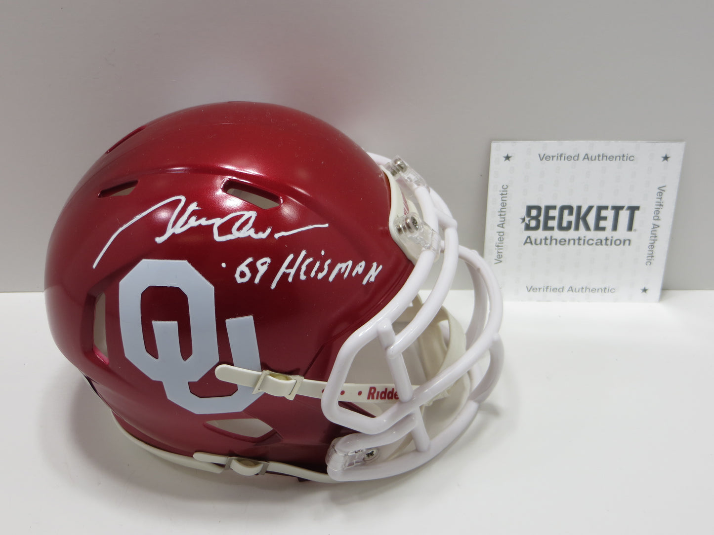 STEVE OWENS SIGNED OKLAHOMA OU SOONERS MINI HELMET w/69 Heisman BAS