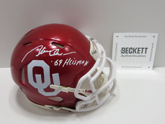 STEVE OWENS SIGNED OKLAHOMA OU SOONERS MINI HELMET w/69 Heisman BAS