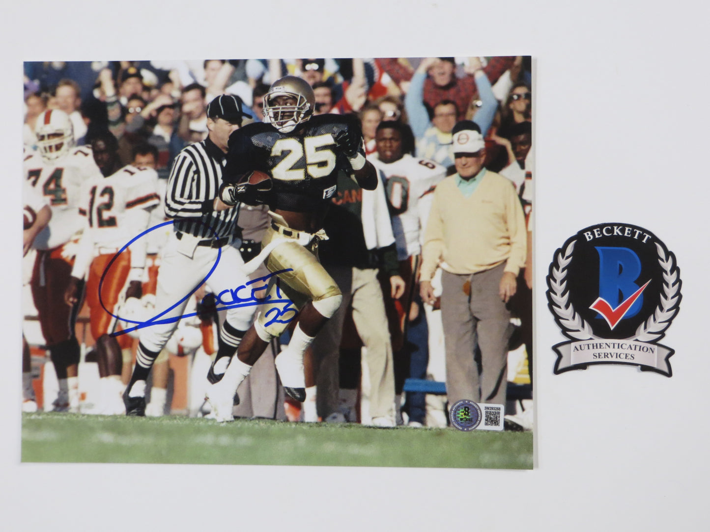 RAGHIB ROCKET ISMAIL SIGNED 8x10 NOTRE DAME IRISH vs MIAMI PHOTO BAS COA