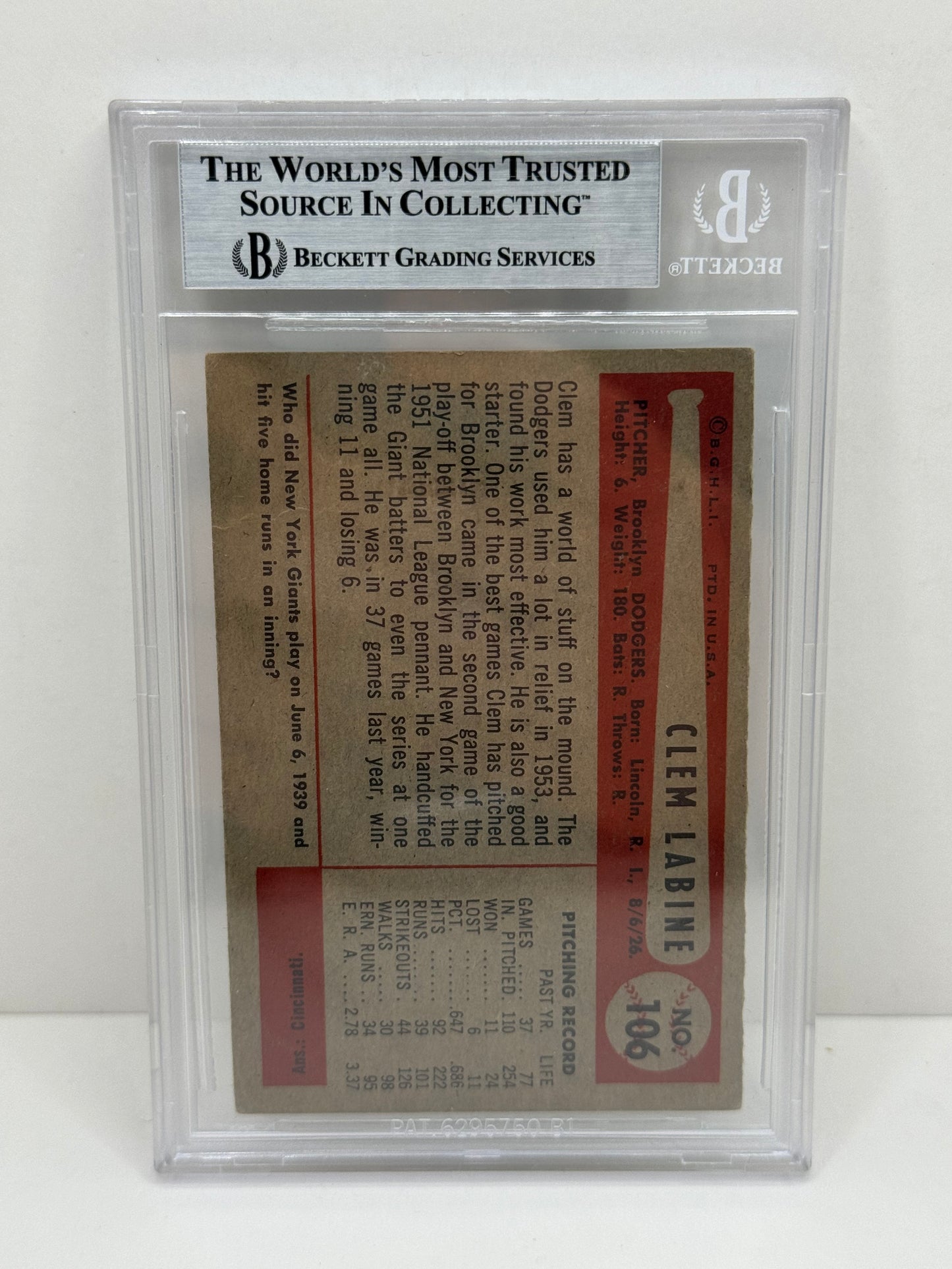 1954 Bowman Clem Labine #106 Auto Beckett Authentic Deceased in 2007