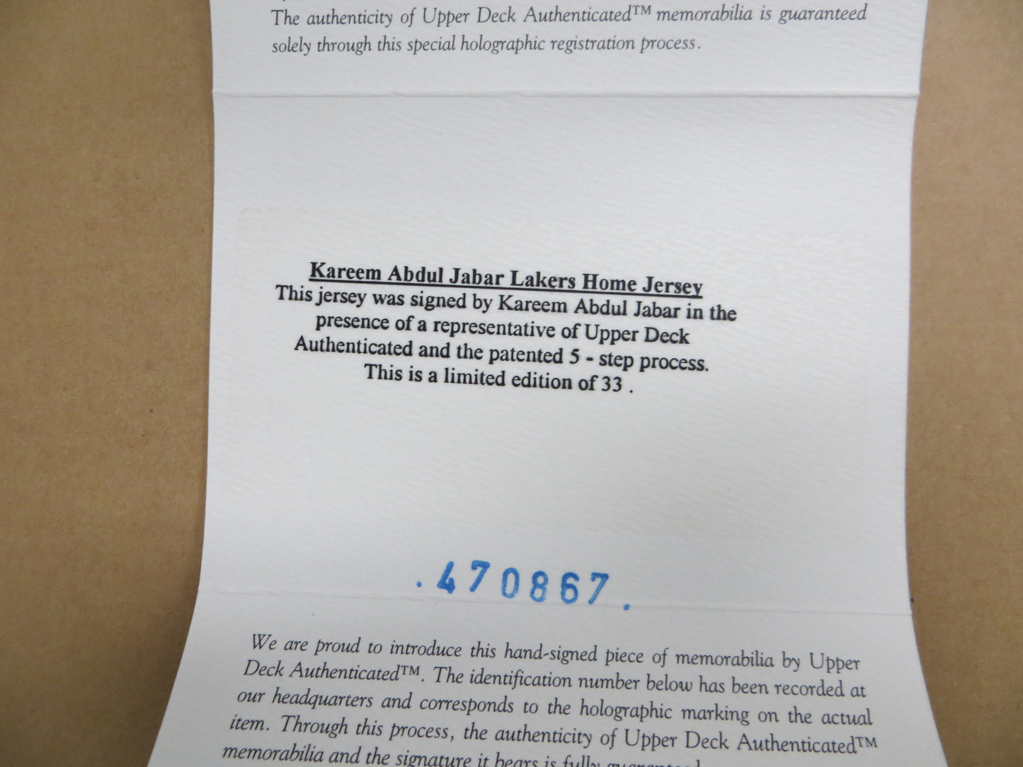 KAREEM ABDUL JABBAR SIGNED Los Angeles Lakers AUTHENTIC STAT JERSEY 8/33 UDA