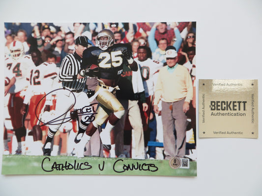 RAGHIB ROCKET ISMAIL SIGNED Notre Dame vs Miami 8x10 PHOTO wCathsvsConvicts BAS