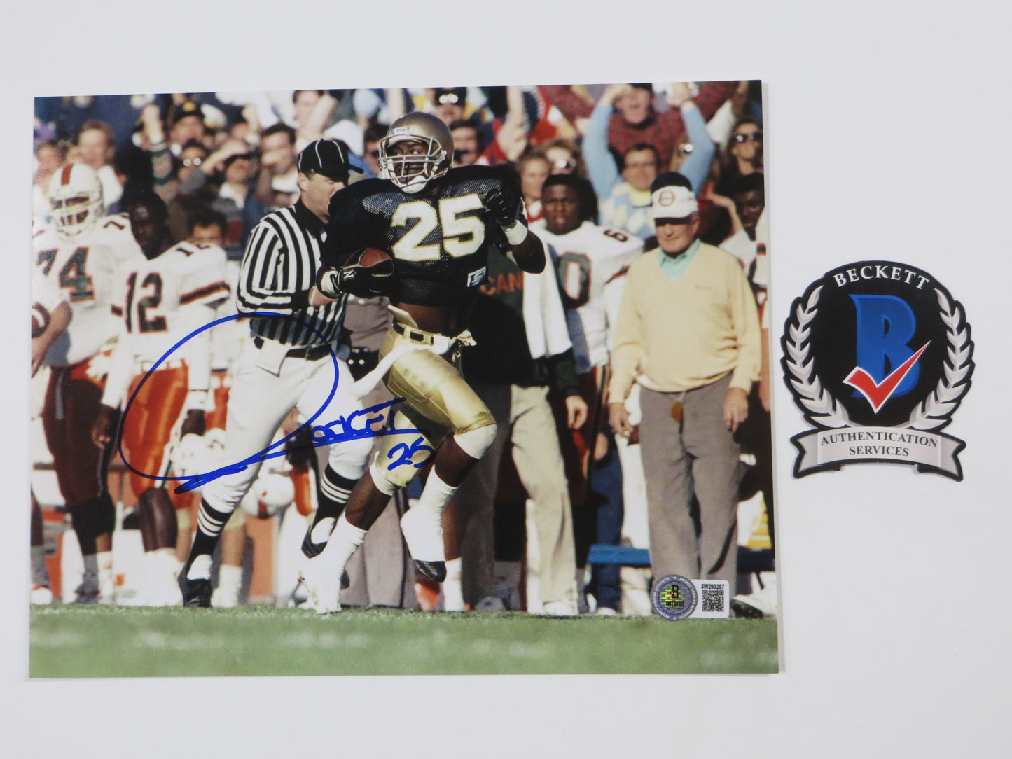 RAGHIB ROCKET ISMAIL SIGNED 8x10 NOTRE DAME IRISH vs MIAMI PHOTO BAS COA