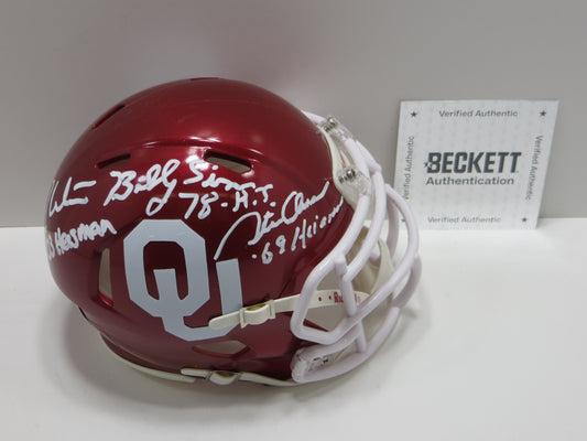 OKLAHOMA OU SOONERS HEISMAN SIGNED MINI HELMET White Sims Owens BAS
