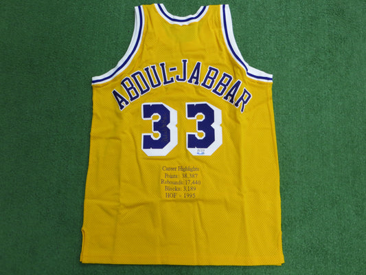 KAREEM ABDUL JABBAR SIGNED Los Angeles Lakers AUTHENTIC STAT JERSEY 8/33 UDA