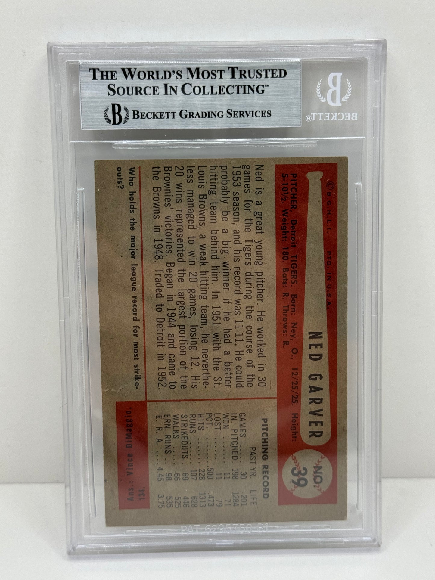 1954 Bowman Ned Garver #39 Auto Beckett Authentic Deceased in 2017