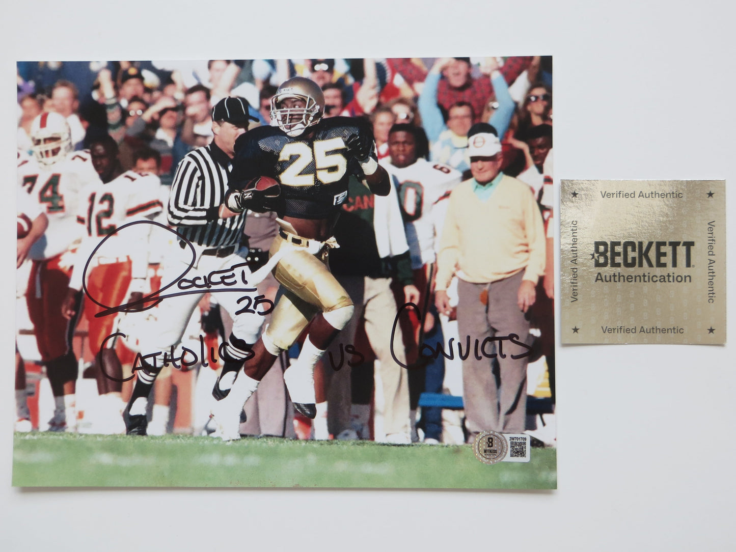 RAGHIB ROCKET ISMAIL SIGNED Notre Dame vs Miami 8x10 PHOTO wCathsvsConvicts BAS