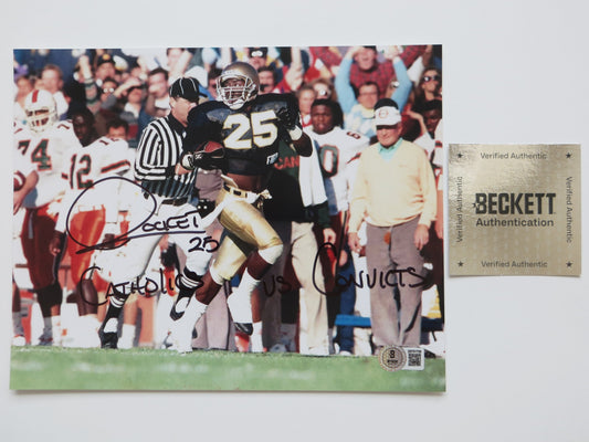 RAGHIB ROCKET ISMAIL SIGNED Notre Dame vs Miami 8x10 PHOTO wCathsvsConvicts BAS
