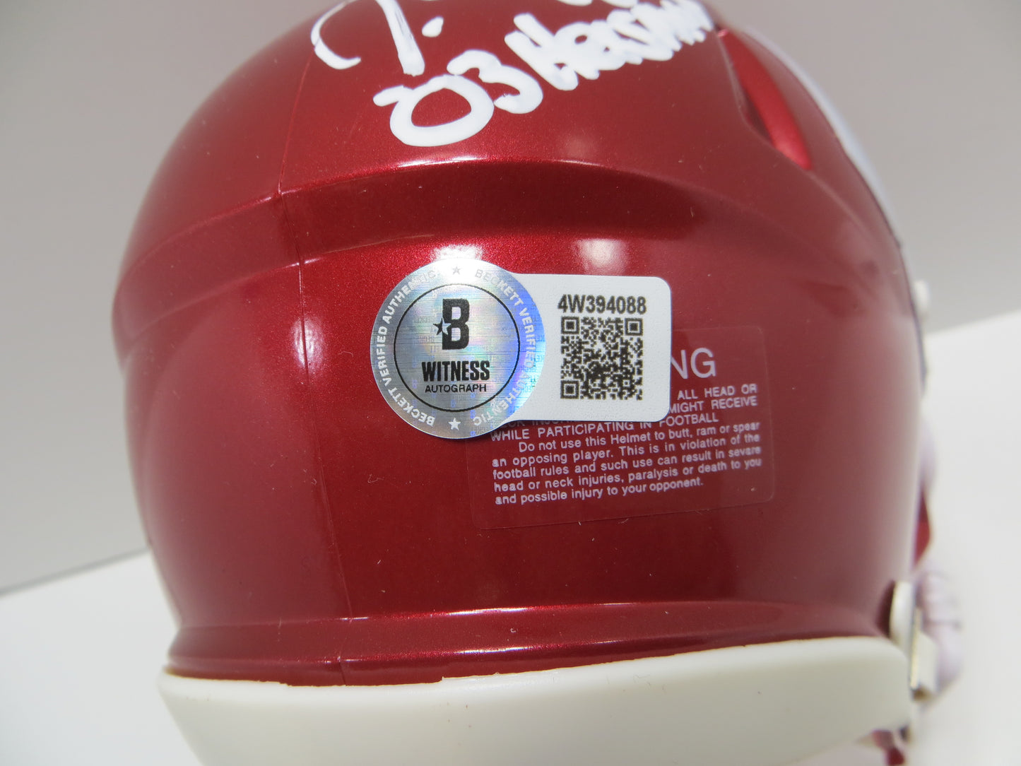 OKLAHOMA OU SOONERS HEISMAN SIGNED MINI HELMET White Sims Owens BAS