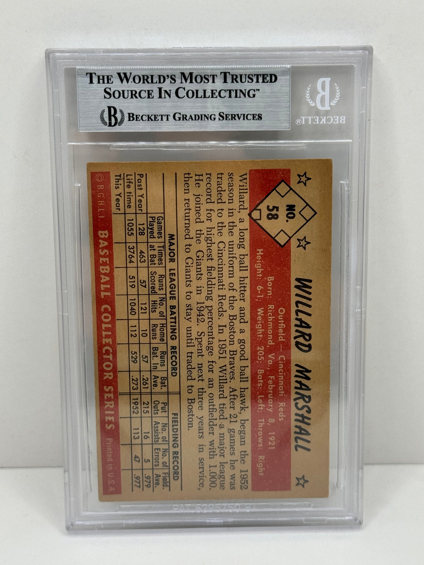 1953 Bowman Color Willard Marshall #58 Auto Beckett Authenticated Deceased in 2020