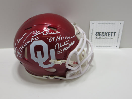 OKLAHOMA OU SOONERS HEISMAN SIGNED MINI HELMET White Sims Owens BAS