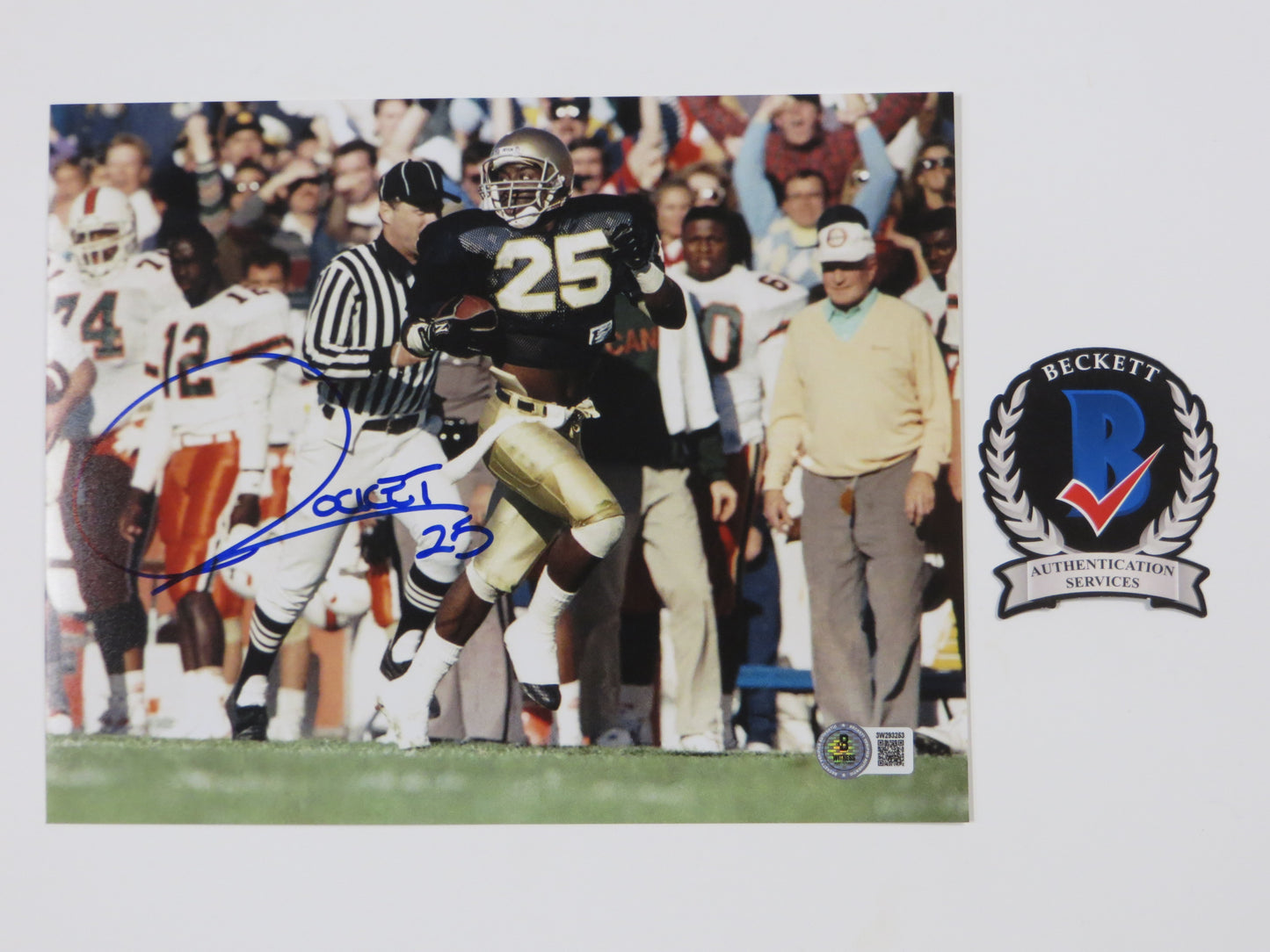 RAGHIB ROCKET ISMAIL SIGNED 8x10 NOTRE DAME IRISH vs MIAMI PHOTO BAS COA