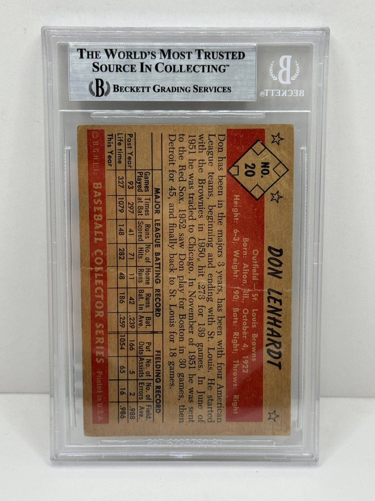 1953 Bowman Color Don Lenhardt #20 Auto Beckett Authentic Deceased In 2014
