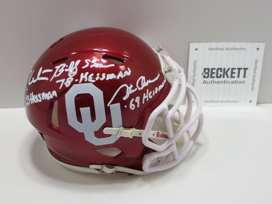 OKLAHOMA OU SOONERS HEISMAN SIGNED MINI HELMET White Sims Owens BAS