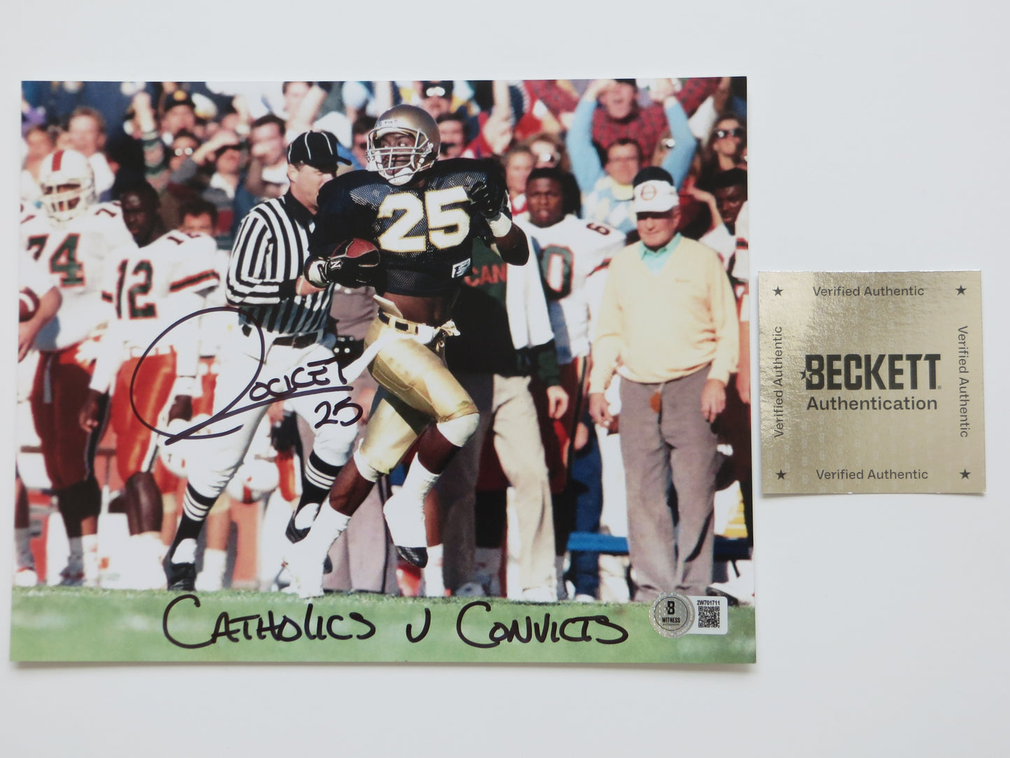 RAGHIB ROCKET ISMAIL SIGNED Notre Dame vs Miami 8x10 PHOTO wCathsvsConvicts BAS