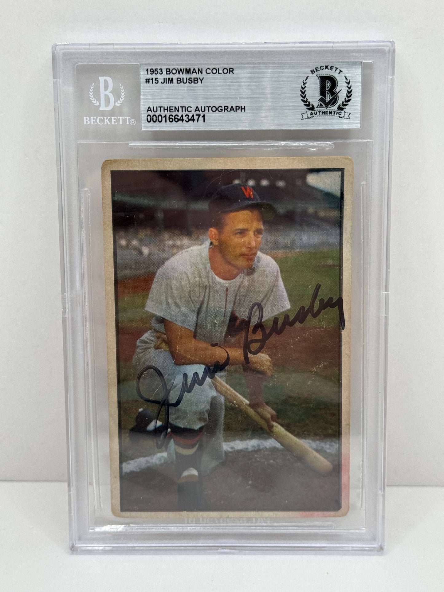 1953 Bowman Color Jim Busby #15 Auto Beckett Authentic Deceased in 1996