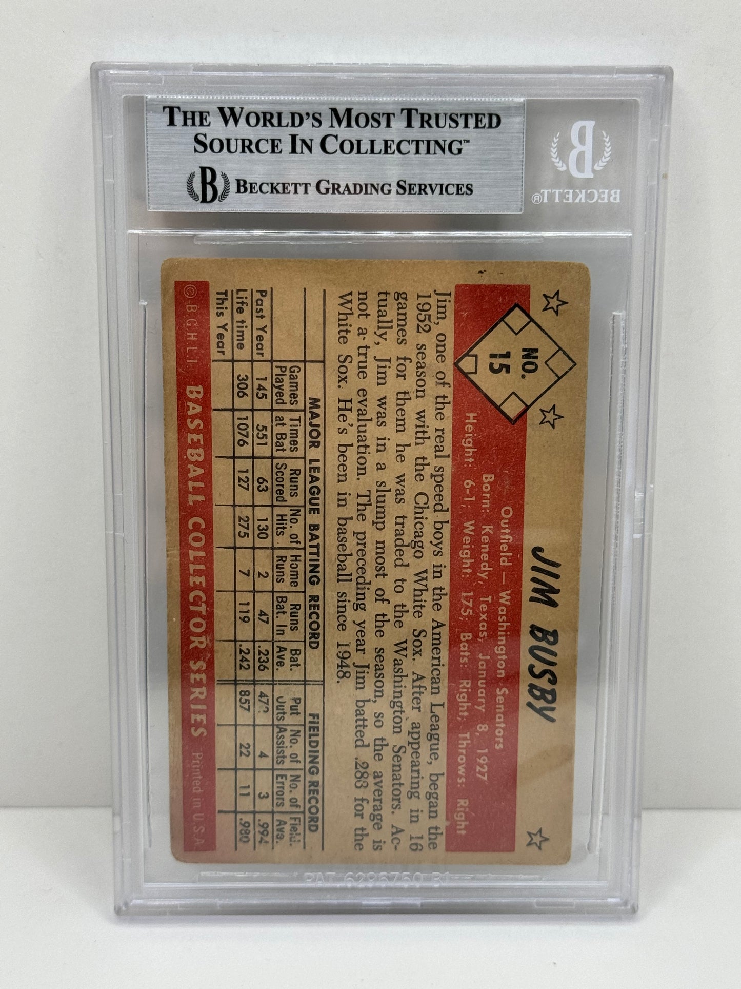 1953 Bowman Color Jim Busby #15 Auto Beckett Authentic Deceased in 1996