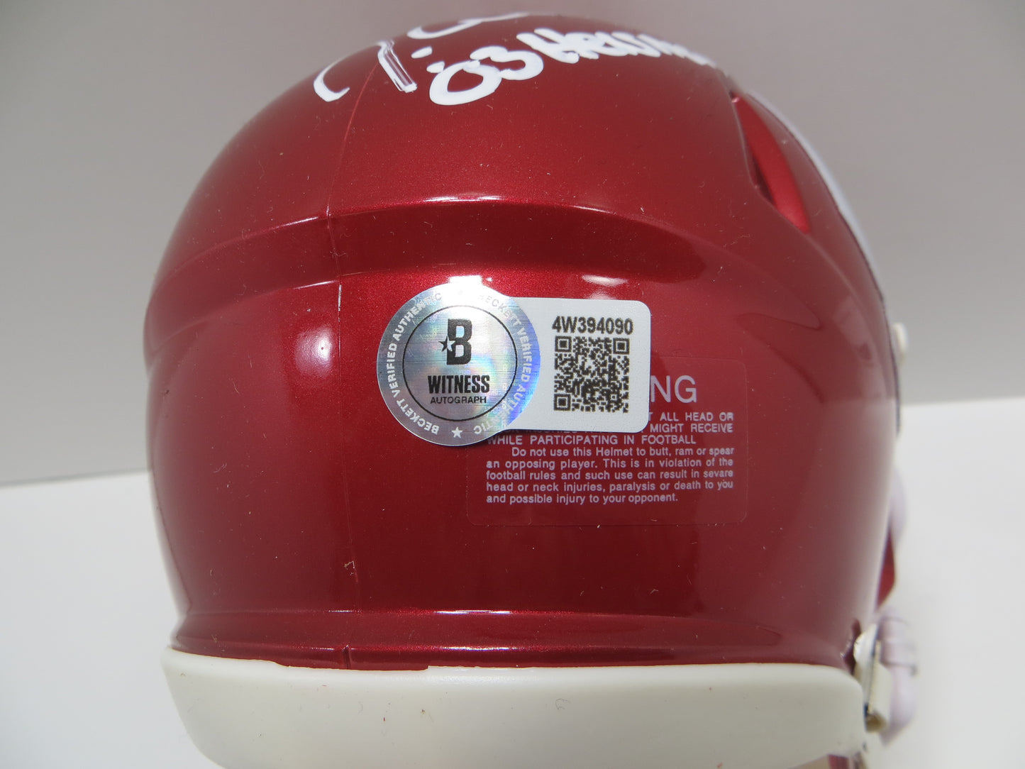OKLAHOMA OU SOONERS HEISMAN SIGNED MINI HELMET White Sims Owens BAS