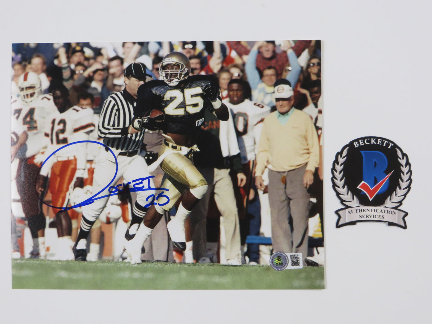 RAGHIB ROCKET ISMAIL SIGNED 8x10 NOTRE DAME IRISH vs MIAMI PHOTO BAS COA