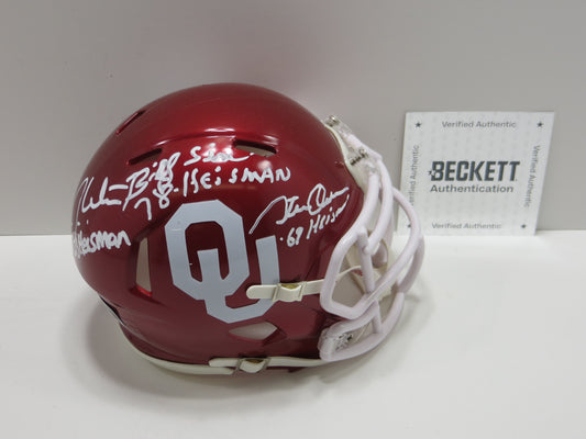 OKLAHOMA OU SOONERS HEISMAN SIGNED MINI HELMET White Sims Owens BAS