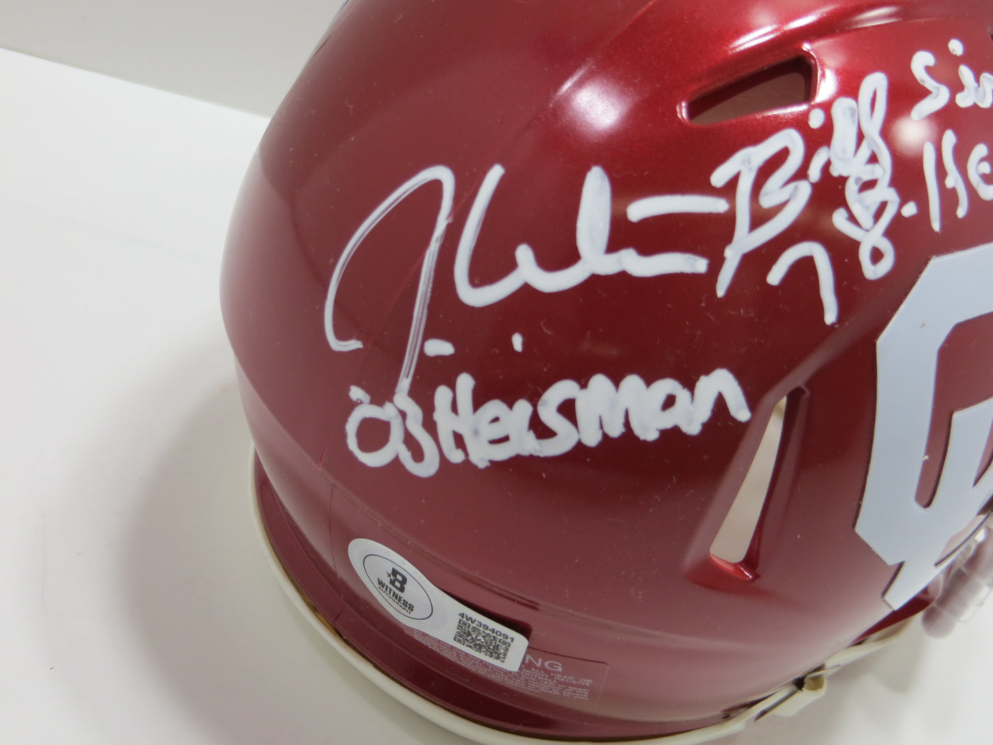 OKLAHOMA OU SOONERS HEISMAN SIGNED MINI HELMET White Sims Owens BAS