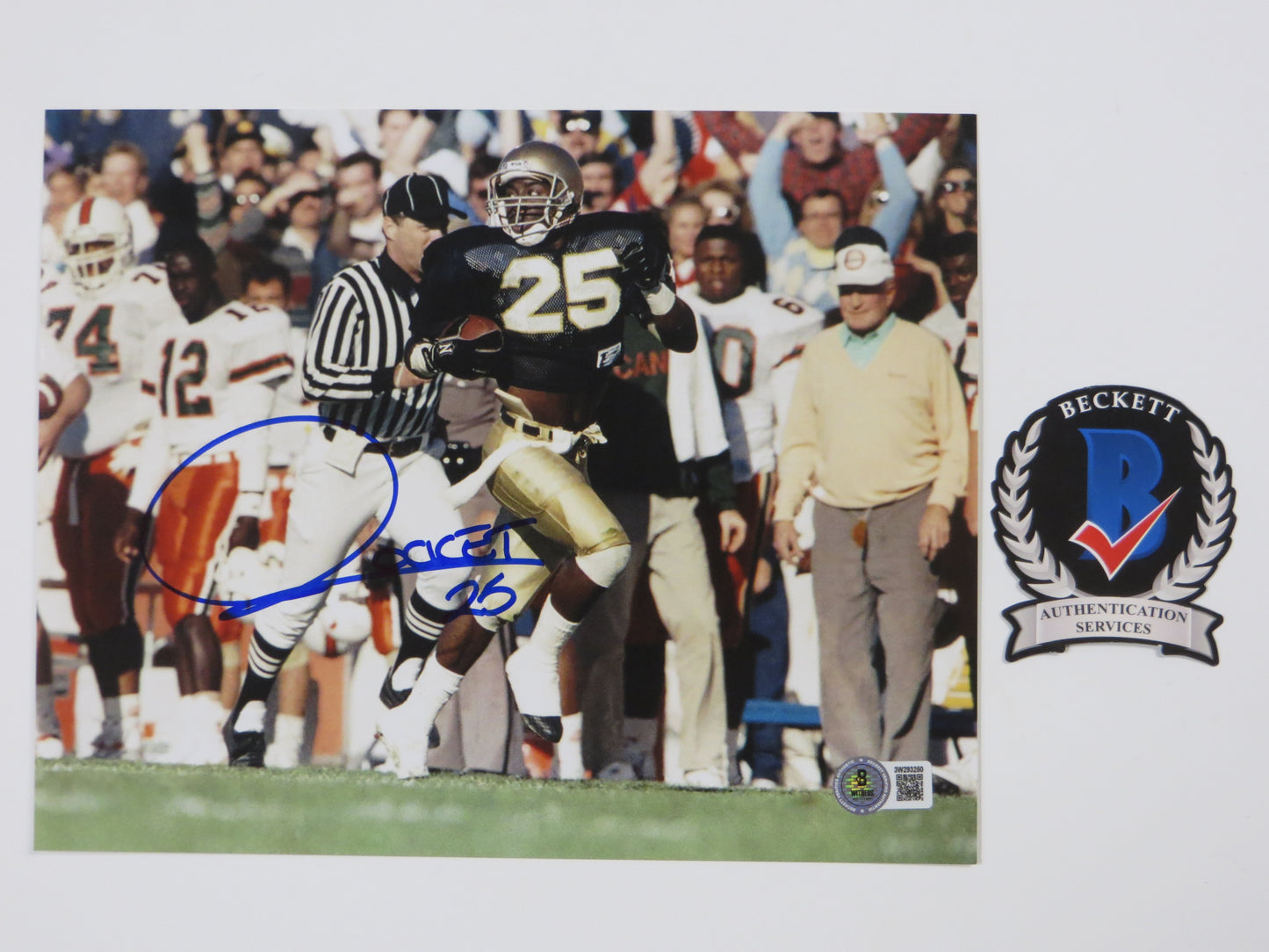 RAGHIB ROCKET ISMAIL SIGNED 8x10 NOTRE DAME IRISH vs MIAMI PHOTO BAS COA