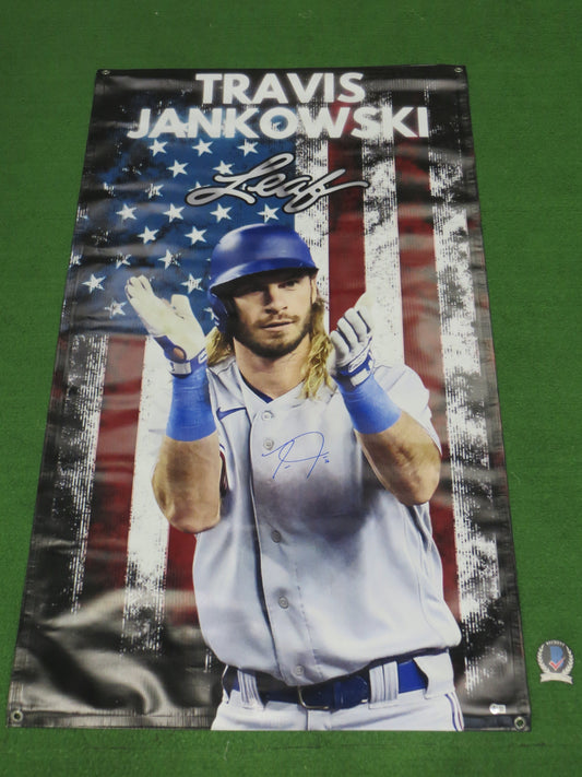 TRAVIS JANOWSKI SIGNED TEXAS RANGERS Dallas Card Show 36x60 VINYL BANNER BAS