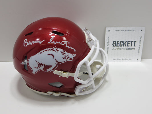 BARRY SWITZER ARKANSAS RAZORBACKS SIGNED MINI HELMET Sooners Cowboys BAS