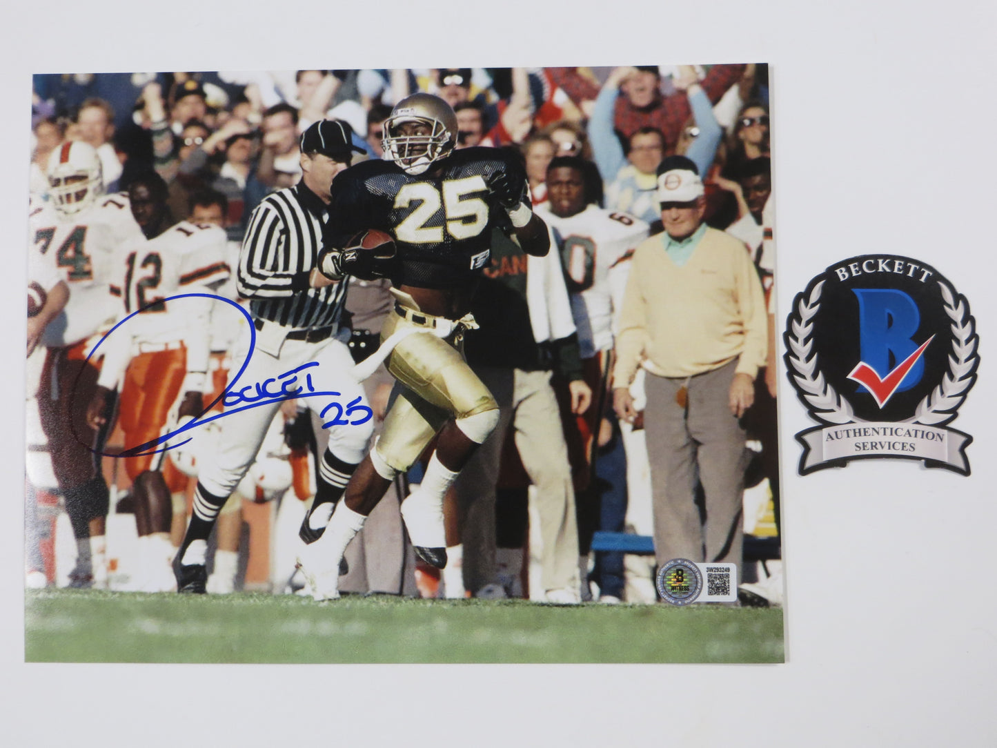 RAGHIB ROCKET ISMAIL SIGNED 8x10 NOTRE DAME IRISH vs MIAMI PHOTO BAS COA