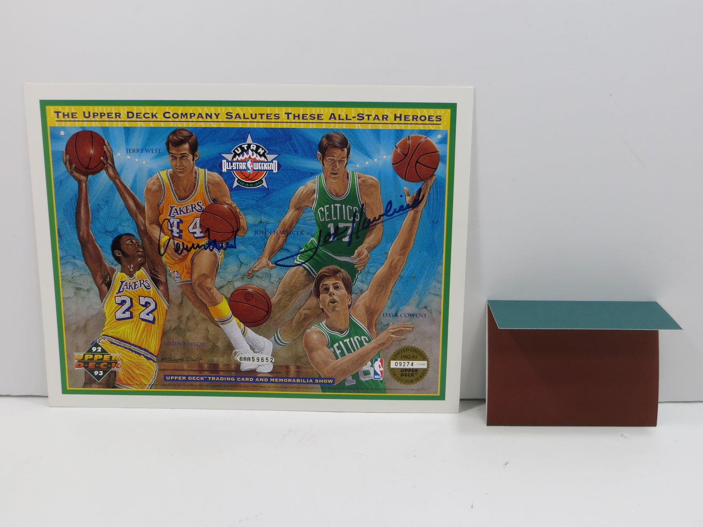 JERRY WEST JOHN HAVLICEK SIGNED LAKERS vs CELTICS Legends of the Game C SHEET UDA