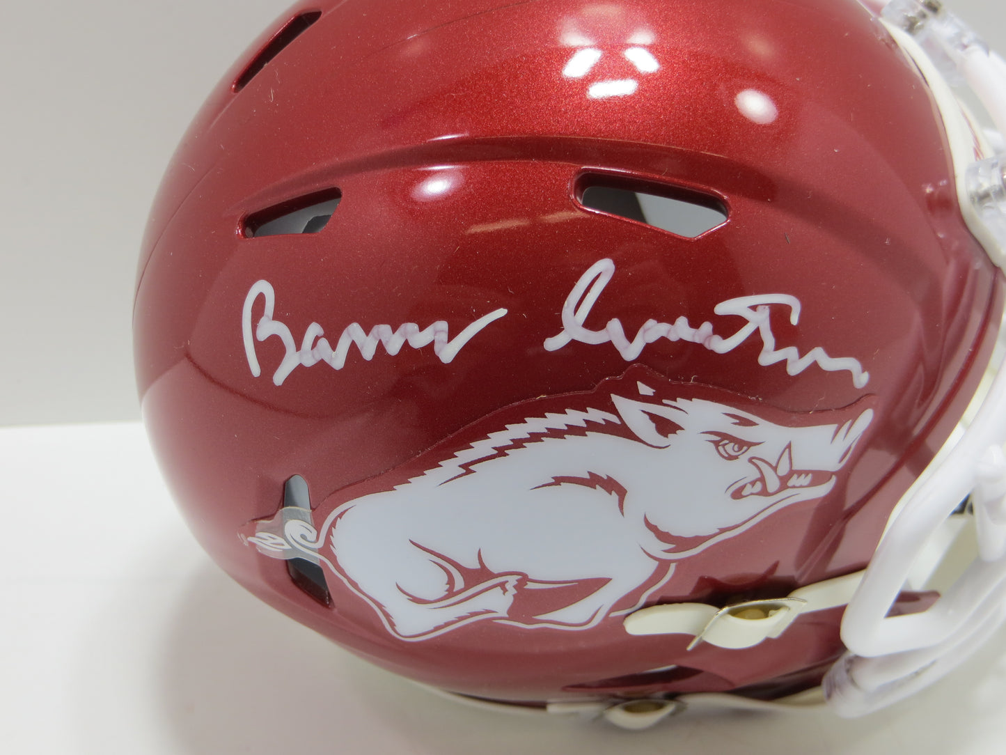BARRY SWITZER ARKANSAS RAZORBACKS SIGNED MINI HELMET Sooners Cowboys BAS