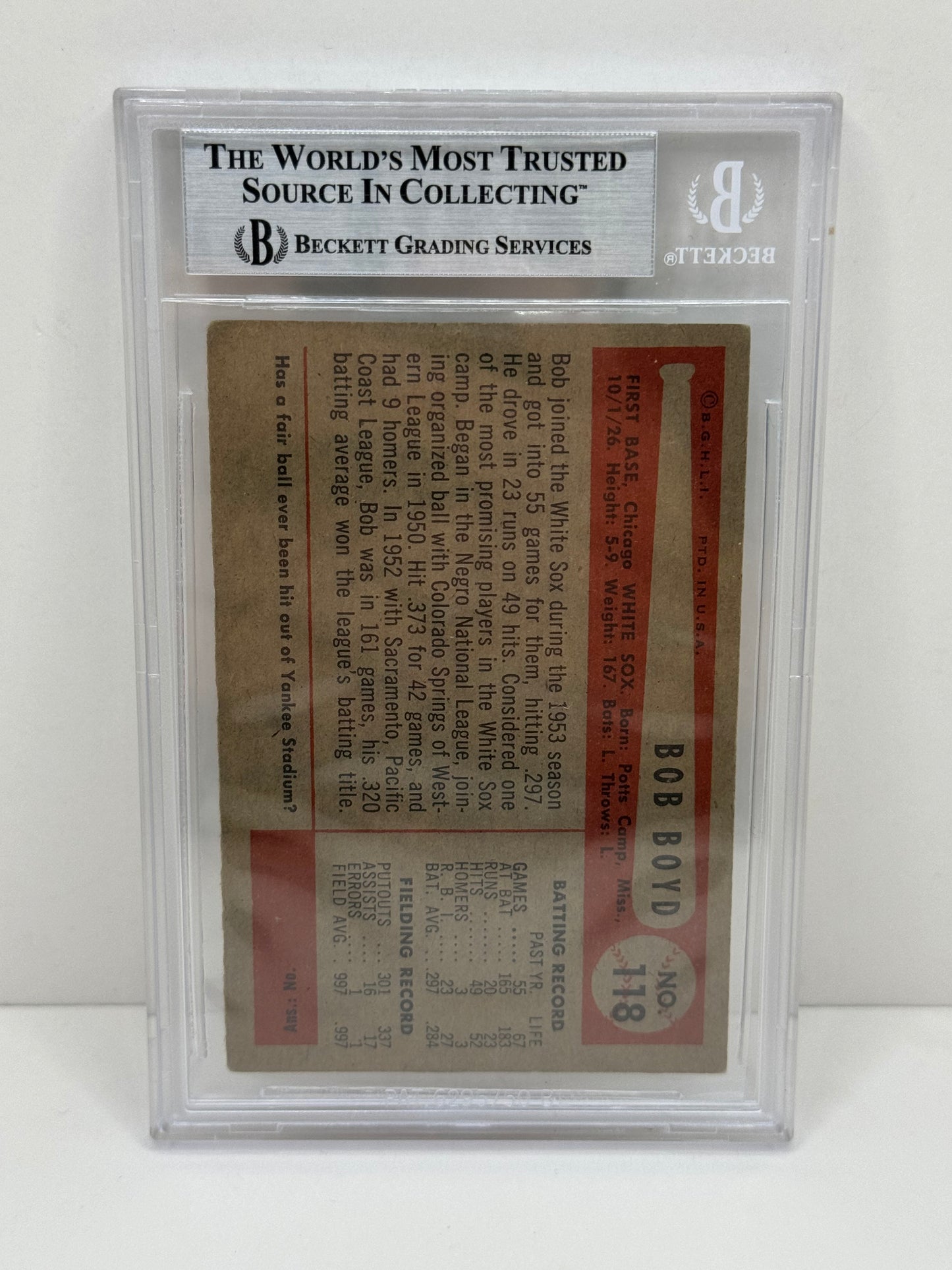1954 Bowman Bob Boyd #118 Auto Beckett Authentic Deceased in 2004