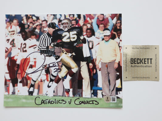 RAGHIB ROCKET ISMAIL SIGNED Notre Dame vs Miami 8x10 PHOTO wCathsvsConvicts BAS