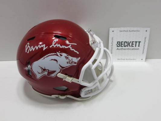 BARRY SWITZER ARKANSAS RAZORBACKS SIGNED MINI HELMET Sooners Cowboys BAS