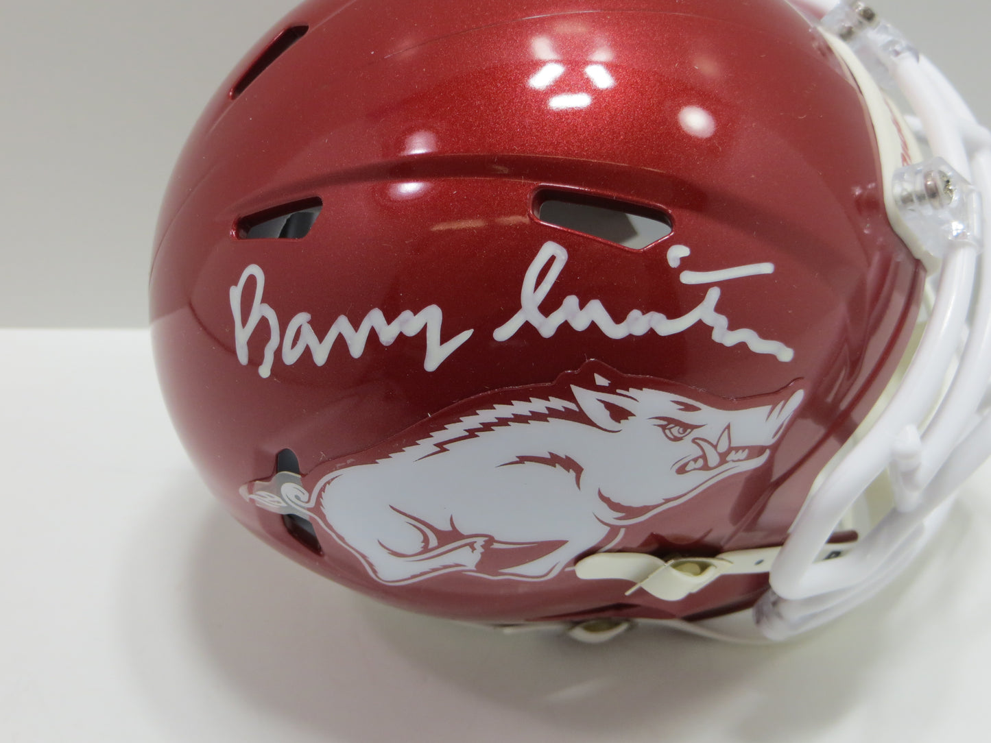 BARRY SWITZER ARKANSAS RAZORBACKS SIGNED MINI HELMET Sooners Cowboys BAS