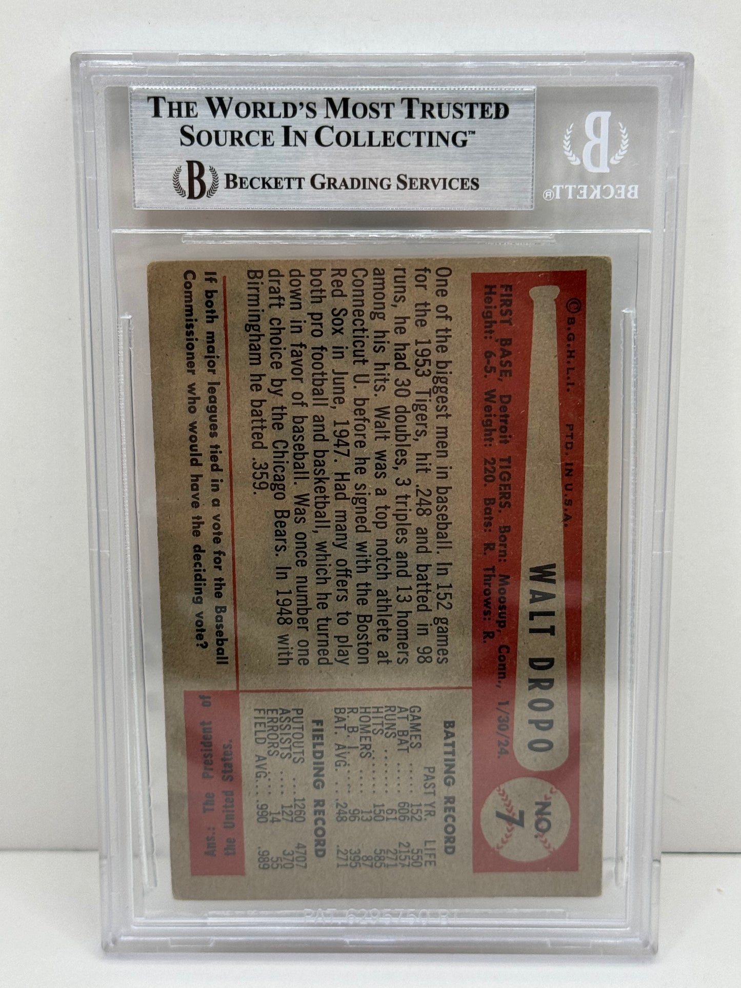 1954 Bowman Walt Dropo #7 Auto Beckett Authentic Deceased in 2010
