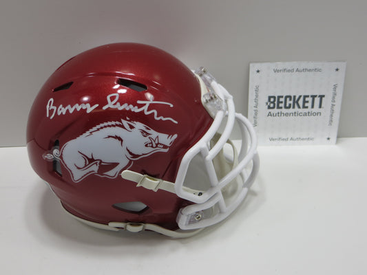 BARRY SWITZER ARKANSAS RAZORBACKS SIGNED MINI HELMET Sooners Cowboys BAS