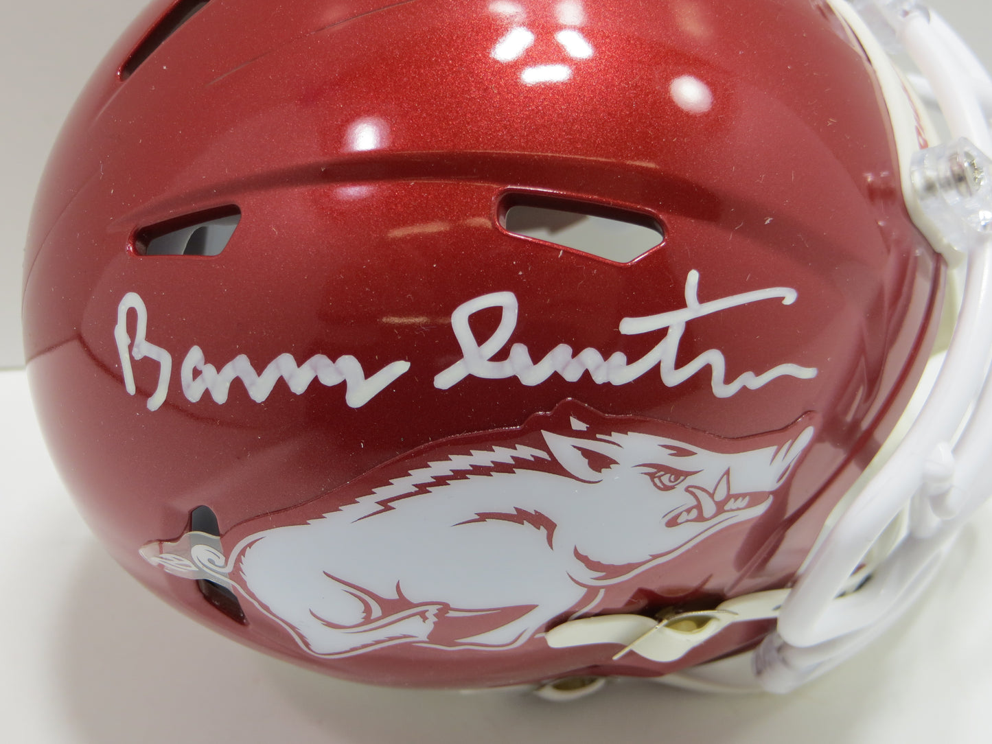 BARRY SWITZER ARKANSAS RAZORBACKS SIGNED MINI HELMET Sooners Cowboys BAS