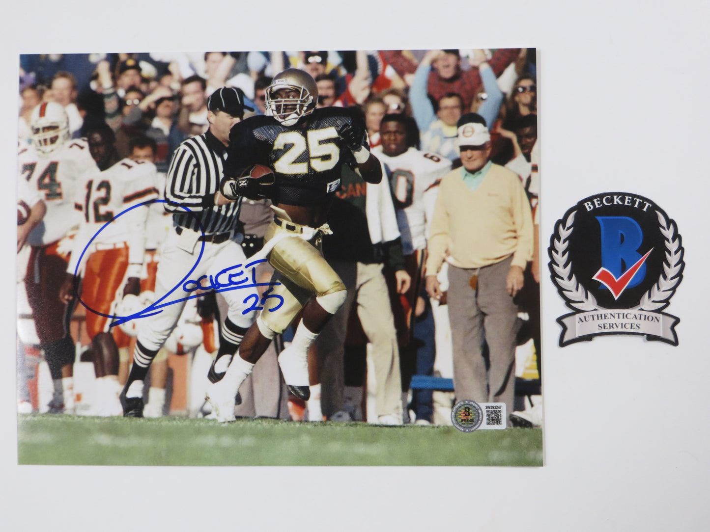 RAGHIB ROCKET ISMAIL SIGNED 8x10 NOTRE DAME IRISH vs MIAMI PHOTO BAS COA