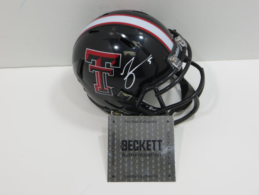 MICHAEL CRABTREE SIGNED TEXAS TECH RED RAIDERS Riddell MINI HELMET BAS