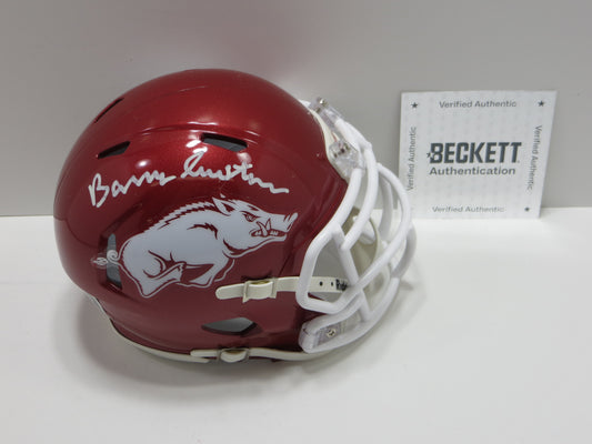 BARRY SWITZER ARKANSAS RAZORBACKS SIGNED MINI HELMET Sooners Cowboys BAS
