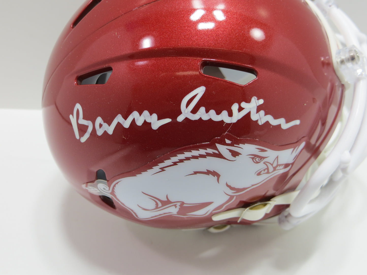 BARRY SWITZER ARKANSAS RAZORBACKS SIGNED MINI HELMET Sooners Cowboys BAS