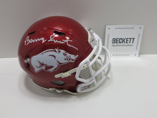 BARRY SWITZER ARKANSAS RAZORBACKS SIGNED MINI HELMET Sooners Cowboys BAS