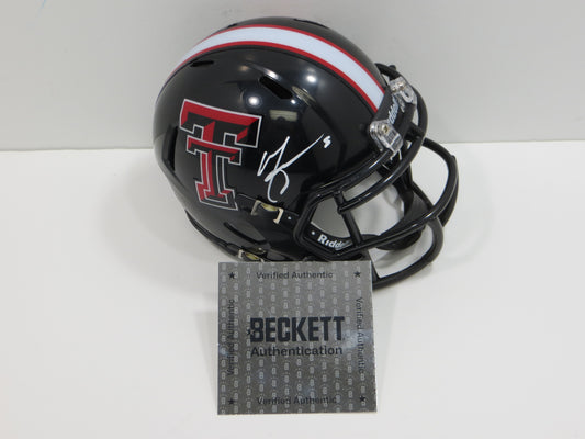MICHAEL CRABTREE SIGNED TEXAS TECH RED RAIDERS Riddell MINI HELMET BAS