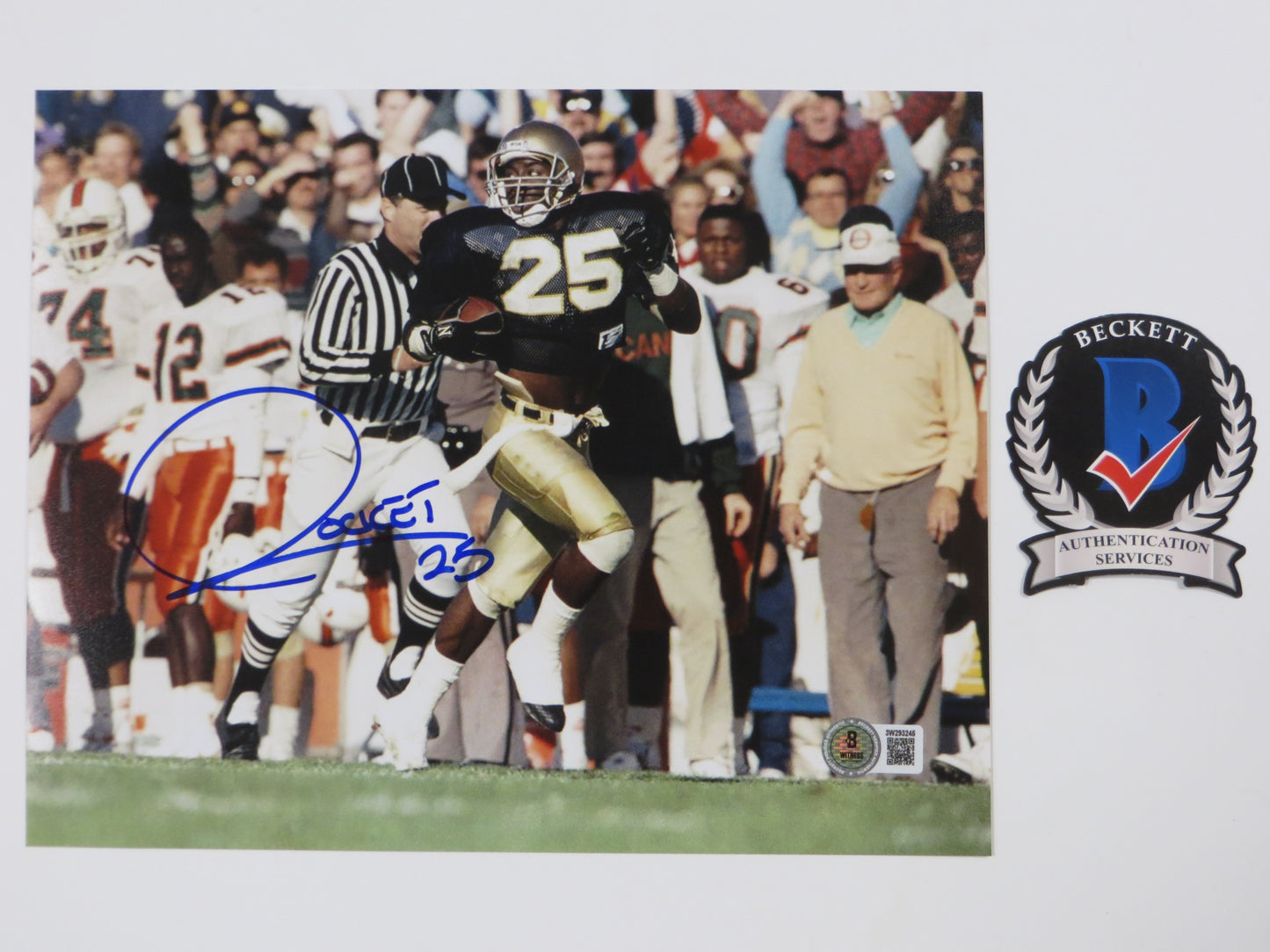 RAGHIB ROCKET ISMAIL SIGNED 8x10 NOTRE DAME IRISH vs MIAMI PHOTO BAS COA