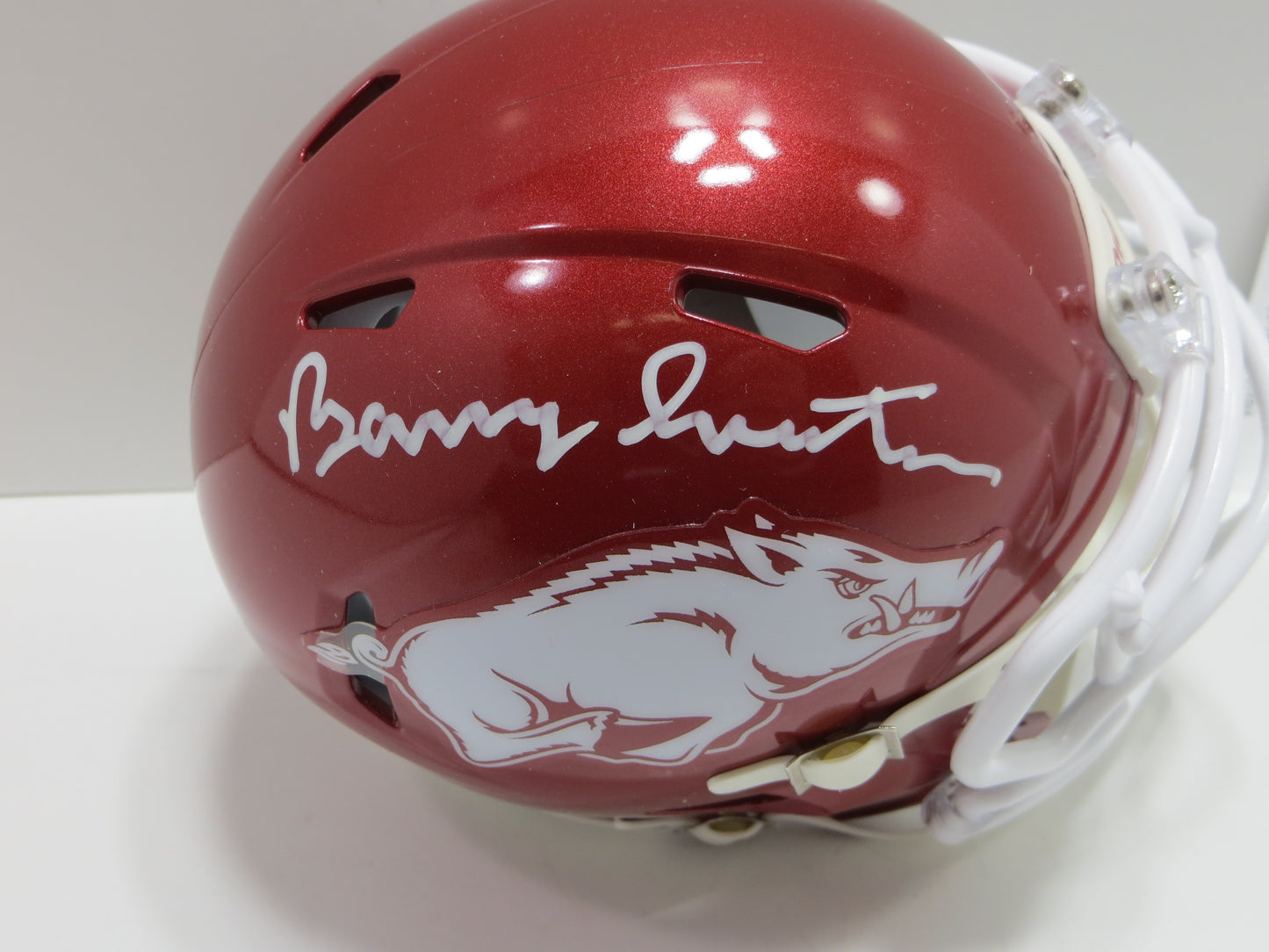 BARRY SWITZER ARKANSAS RAZORBACKS SIGNED MINI HELMET Sooners Cowboys BAS