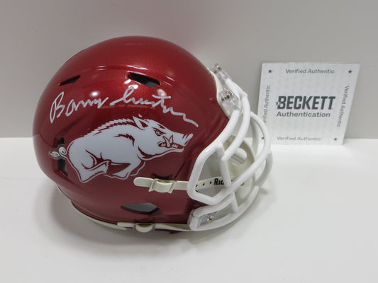 BARRY SWITZER ARKANSAS RAZORBACKS SIGNED MINI HELMET Sooners Cowboys BAS