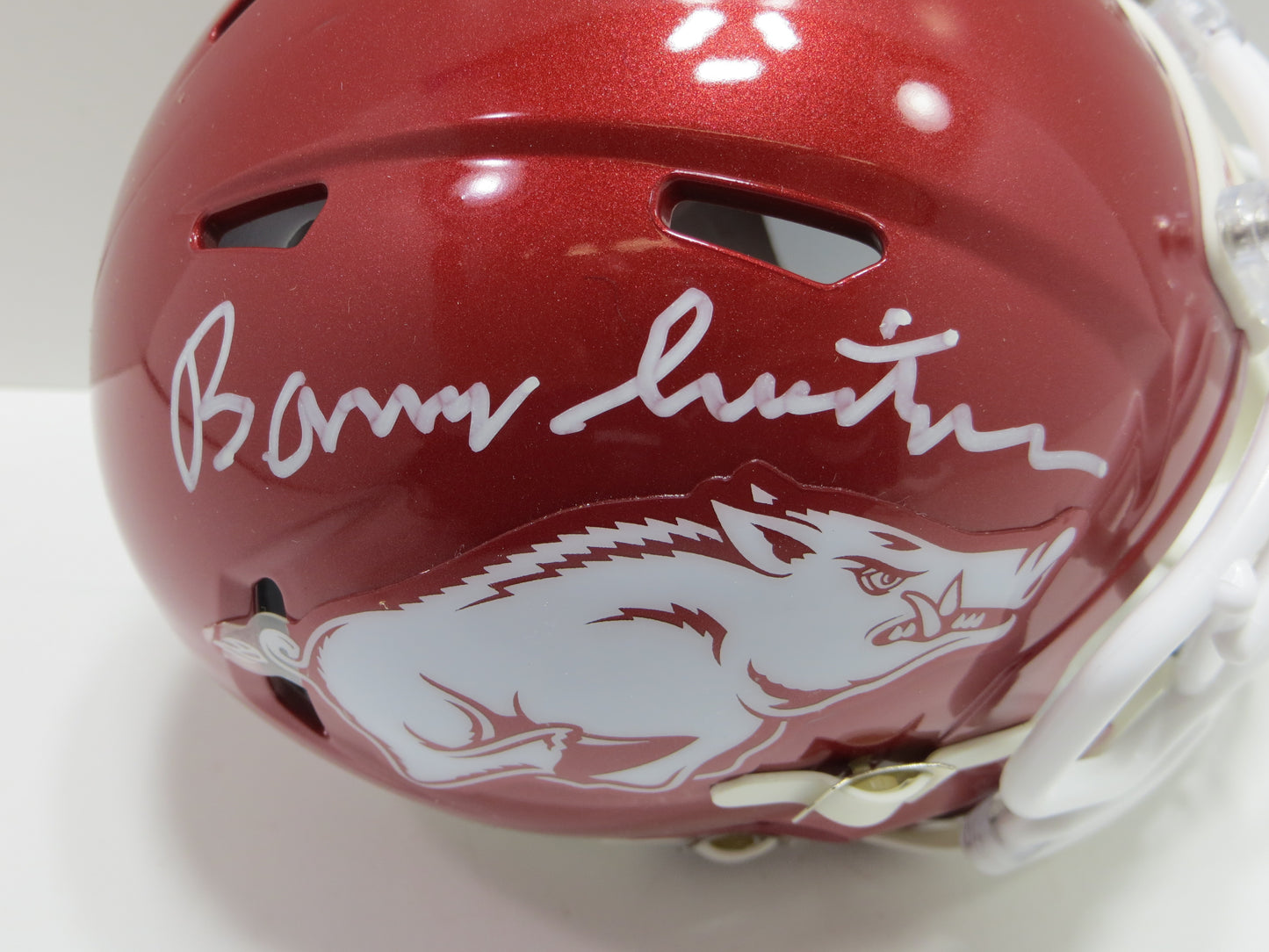 BARRY SWITZER ARKANSAS RAZORBACKS SIGNED MINI HELMET Sooners Cowboys BAS