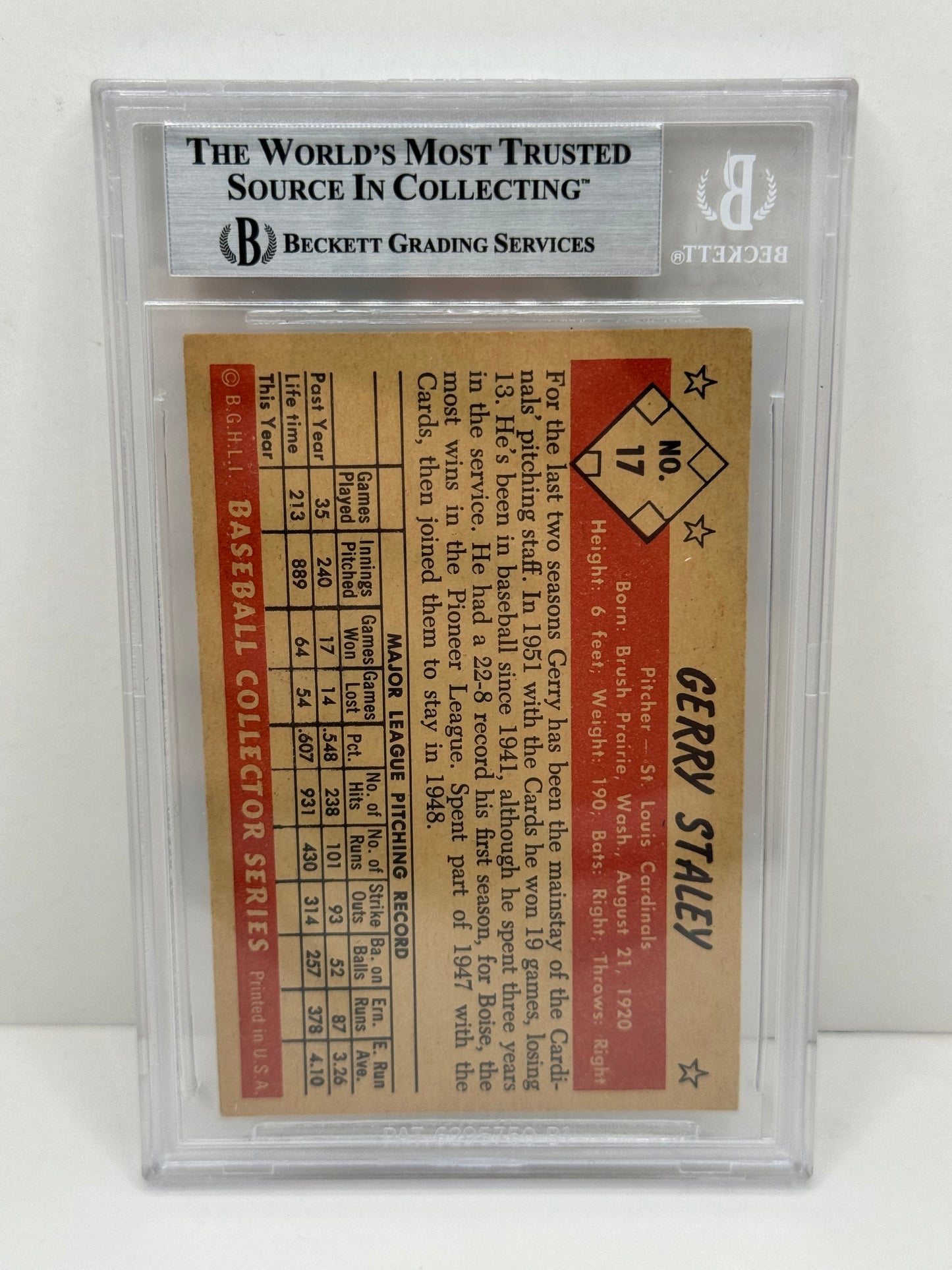 1953 Bowman Color Gerry Staley #17 Auto Beckett Authentic Deceased in 2008