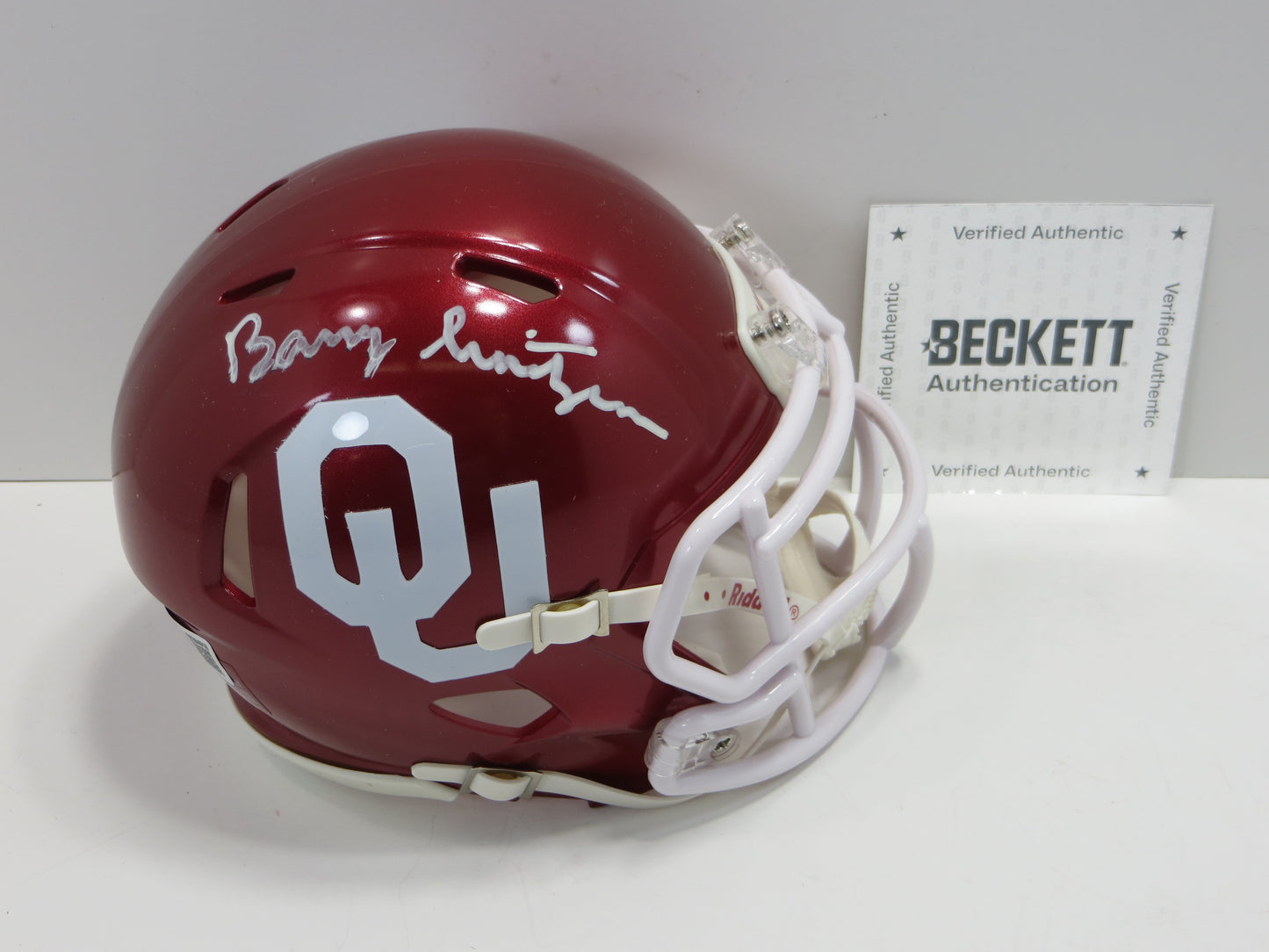BARRY SWITZER OKLAHOMA OU SOONERS SIGNED MINI HELMET Cowboys BAS
